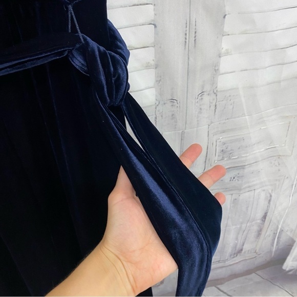 Alex Marie Size 16 Capelet Cape Navy Blue Velvet V-Neck Jumpsuit Wide Leg Formal - Picture 7 of 11